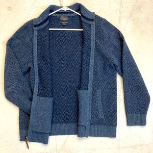 Blue Pendleton 100% Shetland Wool Mens Size Large Full Zip Up Sweater Jacket